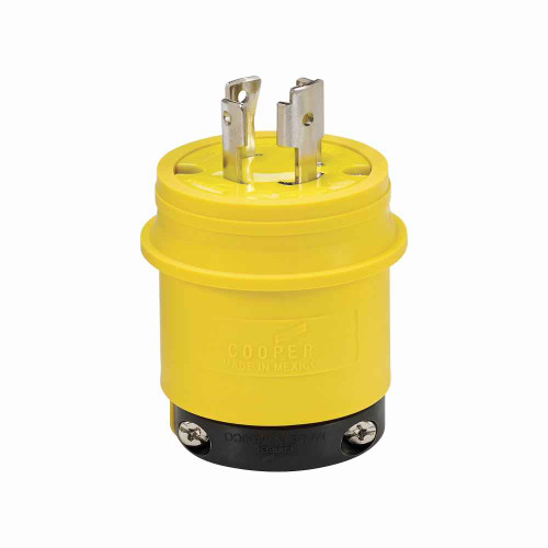 Eaton L2330PY severe duty locking plug, #18-10 AWG, 30A, Industrial, 347/600V, Back wiring, Yellow, black, Severe duty, L23-30, Four-pole, Five-wire, Thermoplastic, 0.63 to 1.16 in
