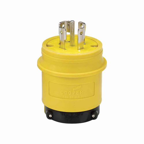 Eaton L2130PY severe duty locking plug, #18-10 AWG, 30A, Industrial, 120/208V, Back wiring, Yellow, black, Severe duty, L21-30, Four-pole, Five-wire, Thermoplastic, 0.63 to 1.16 in