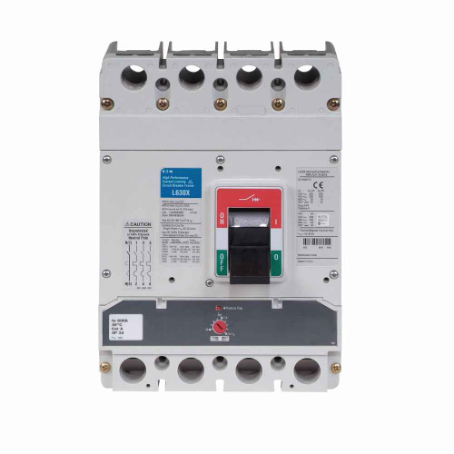 Eaton LGE8630AAG Series G molded case circuit breaker, LG-frame, LG, Complete breaker, Adjustable thermal, adjustable magnetic trip, Four-pole, 630A, 600 Vac, Line and load, Metric, 0-60% adjustable protected neutral pole