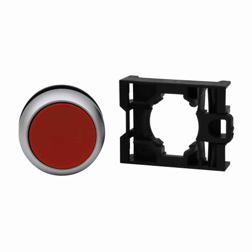 Eaton M22-DR-R 22.5 mm RMQ-Titan Pushbutton,Red Actuator,Silver bezel,IP67, IP69K,Non-illuminated,Flush mounting,NEMA 4X, 13,1,000,000 operations,Maintained,22.5 mm,Flush Pushbutton,M22