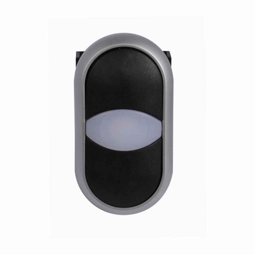 Eaton M22-DDL-S M22 modular pushbutton, 22.5 mm, Extended actuator, Momentary, Illuminated, Bezel: Silver, Button: Top Green, Bottom Red, IP66, NEMA 4X, 13, Light 100,000 hours, Button 200,000 Operations