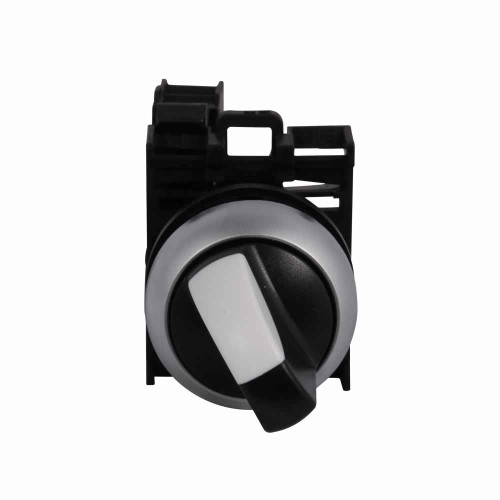 Eaton M22-WKV-K11-P M22 modular pushbutton, M22, Modular Pushbuttons, 22.5 mm, Selector switch, Knob, 1NO-1NC, Non-illuminated, Two-position, Black, Maintained, Point-of-purchase unit, Silver Bezel, IP67, IP69K, NEMA 4X, 13