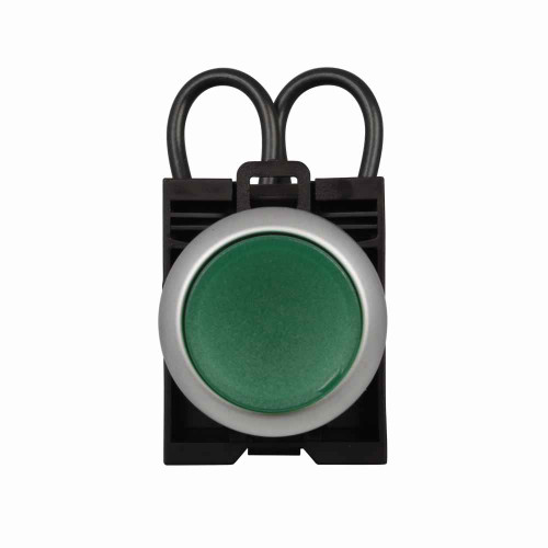 Eaton M22-T-Y-W M22 modular pushbutton, Complete Press-to-Test unit, 22.5 mm, Momentary, Illuminated, Bezel: Silver, IP67, IP69K, NEMA 4X, 13, 12-30 Vac/dc, Yellow button