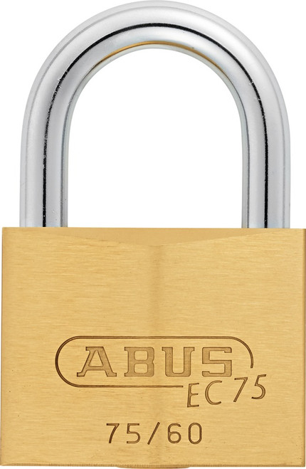 ABUS 75/60 Brass Padlock with Key, 25/64" Shackle diam., 2 23/64" Body Width