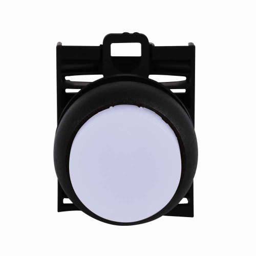 Eaton M22S-DLH-W M22 modular pushbutton, 22.5 mm, Extended, Momentary, Illuminated, Bezel: Black, Button: White, IP67, IP69K, NEMA 4x, 13, 5,000,000 Million mechanical operations