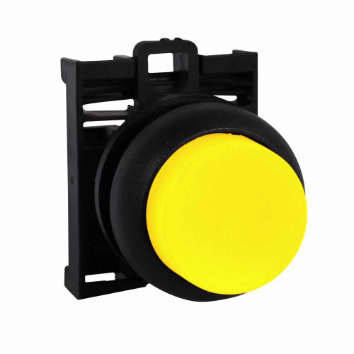 Eaton M22S-DLH-Y M22 modular pushbutton, 22.5 mm, Extended, Momentary, Illuminated, Bezel: Black, Button: Yellow, IP67, IP69K, NEMA 4x, 13, 5,000,000 Million mechanical operations