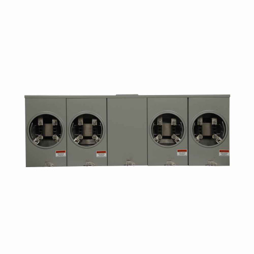 Eaton 1009615CH meter socket, Resi raceway open, 200A, Over/under, 5x5 inch hub cover plate, #1/0-500 kcmil, 4-jaw, 1-ph, #8-250 kcmil, Trough provision, Horn bypass, 3-wire, Ringless, 600 Vac