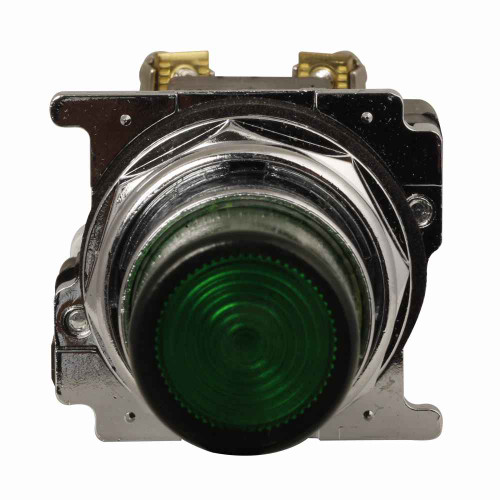 Eaton 10250T76C 10250T pushbutton, 30.5 mm, Heavy-Duty, NEMA 3, 3R, 4, 4X, 12, 13, Illuminated, Momentary, Extended, Clear actuator, Incandescent, transformer light unit, 1NO-1NC, 120 V light unit, Chrome bezel, Plastic actuator