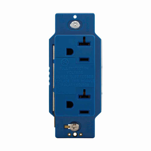 Eaton 1210BL SurgeBloc protection receptacle, Audible alarm, auto-ground, Stand 6" #12 AWG leads, 20A, Comm, Wire leads, 340J, 2 recept, 0° to 40°C, Blue, Brs, Strght blade, Polycarb, 5-20R, Dplx 578786 578786