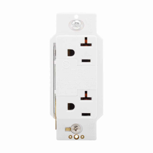 Eaton 1210W SurgeBloc protection receptacle, Audible alarm, auto-ground, Stand 6" #12 AWG leads, 20A, Comm, Wire leads, 340J, 2 recept, 0° to 40°C, Wht, Brs, Strght blade, Polycarb, 5-20R, Dplx 570926 570926
