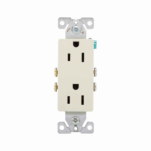 Eaton 1107-9A residential grade duplex receptacle, #14-10 AWG, 15A, Decorator, Commercial|Residential, Flush, 125V, Side and push, Almond, Brass, Impact-resistant thermoplastic, 5-15R, Duplex, Screw, Thermoplastic, Core pack, Auto-grounding