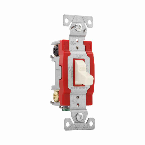 Eaton 1222A construction grade toggle switch, #14-10 AWG, 20A, Flush, 120/277V, Back and side, Screw, Almond, Double-Pole, Dual-pole, Brass, Polycarbonate