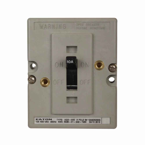 Eaton 1244C52G12 Navy and Marine complete molded case circuit breaker, AQB-A50, Complete breaker, Non-interchangeable thermal-magnetic trip type, 25A trip rating, Three-pole, 500 V, 5 kAIC, Naval, 400 Hz Eaton 1244C52G12 Navy and Marine complete molded case circuit breaker, AQB-A50, Complete breaker, Non-interchangeable thermal-magnetic trip type, 25A trip rating, Three-pole, 500 V, 5 kAIC, Naval, 400 Hz
