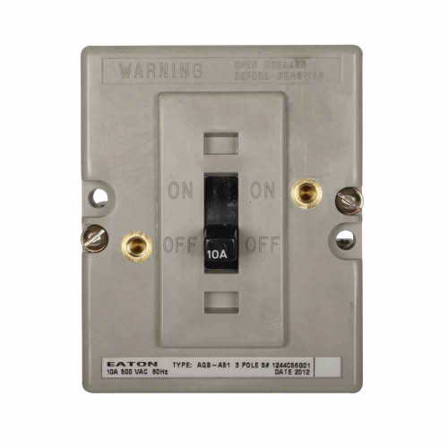 Eaton 1244C56G01 Navy and Marine complete molded case circuit breaker, AQB-A51, Complete breaker, Non-interchangeable thermal-magnetic trip type, 10A trip rating, Three-pole, 500 V, 5 kAIC, Naval, 60 Hz