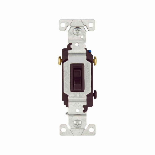 Eaton 1303B-BOX toggle switch, 15A, Wall, 120V, Back and side, push wire, Non-grounding, Brown, Three-Way