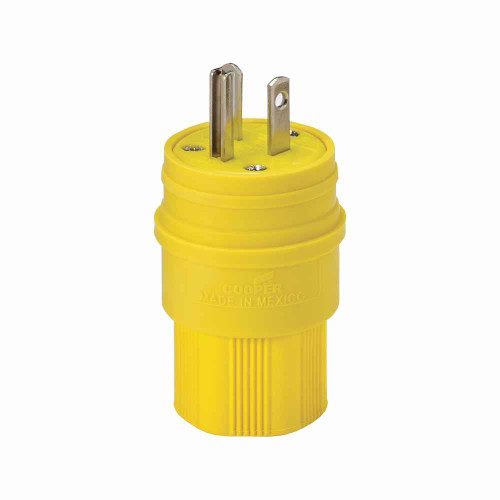 Eaton 14W48BK Arrow Hart watertight straight blade plug,#18-10 AWG,20A,Industrial,250V,Back wire,Black,Nickel-plated brass,IP67,Santoprene thermoplastic elastomer,6-20P,Two-pole,three-wire,grounding,Screw,0.30-0.65" in dia,Thermoplastic,Core pack