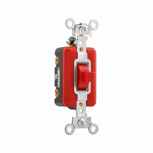 Eaton 1995RD Arrow Hart industrial grade toggle switch, Momentary toggle, #14-10 AWG, 20A, Flush, 120/277V, Back and side, Screw, Red,Load type: Motor Control, Fan, LED, Incandescent, ELV, MLV, CFL, Flourescent, Halogen, 1P, Brass, Polycarbonate