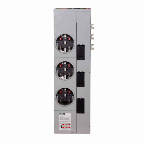 Eaton 1MM312RC residential meter stack, Amperage rating: 125A, Bus rating: 800A, Outdoor, Interrupt rating depends on selected main circuit breaker, Single-phase in/single-phase out, 3 Sockets, Copper, Ring, 120/240 Vac, 4-jaw