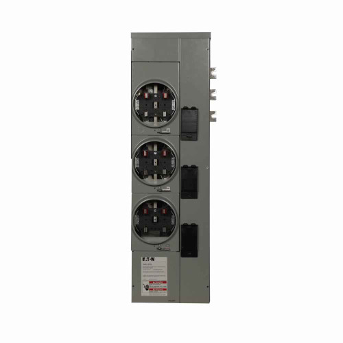 Eaton 1MM312RRL residential meter stack, Amperage rating: 125A, Bus rating: 800A, Outdoor, Interrupt rating depends on selected main circuit breaker, Single-phase in/single-phase out, 3 Sockets, Aluminum, Ringless, 120/240 Vac