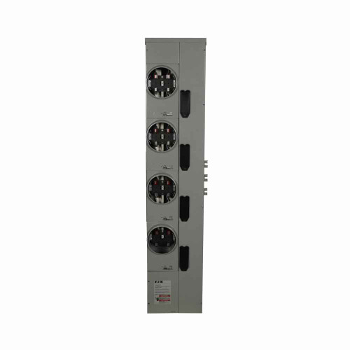 Eaton 1MM420RRLP residential meter stack, Amperage rating: 200A, Bus rating: 800A, Outdoor, Interrupt rating depends on selected main circuit breaker, Single-phase in/single-phase out, 4 Sockets, Aluminum, Ringless, 120/240 Vac