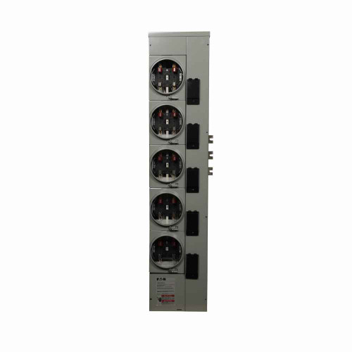 Eaton 1MM512RRLB residential meter stack, Amperage rating: 125A, Bus rating: 800A, Outdoor, Interrupt rating depends on selected main circuit breaker, Single-phase in/single-phase out, Aluminum, 5 Sockets, Ringless with horn bypass, 120/240 Vac