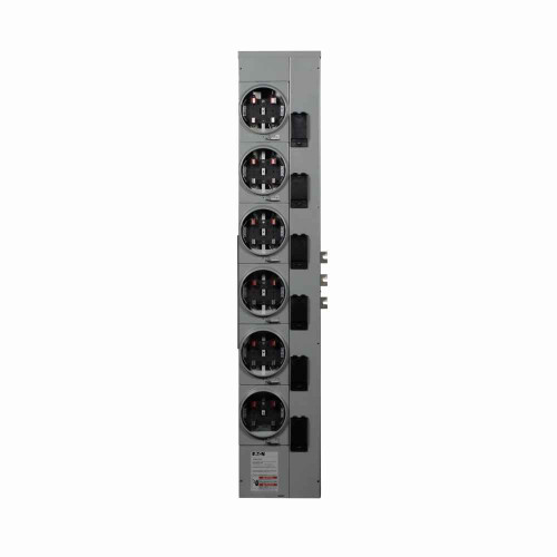 Eaton 1MM612RRLB residential meter stack, Amperage rating: 125A, Bus rating: 800A, Outdoor, Interrupt rating depends on selected main circuit breaker, Single-phase in/single-phase out, 6 Sockets, Aluminum, Ringless with horn bypass, 120/240 Vac, 4-ja
