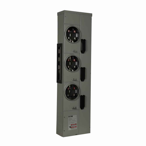Eaton 1MM320RRL residential meter stack, Amperage rating: 200A, Bus rating: 800A, Outdoor, Interrupt rating depends on selected main circuit breaker, Single-phase in/single-phase out, 3 Sockets, Aluminum, Ringless, 120/240 Vac, 4-jaw
