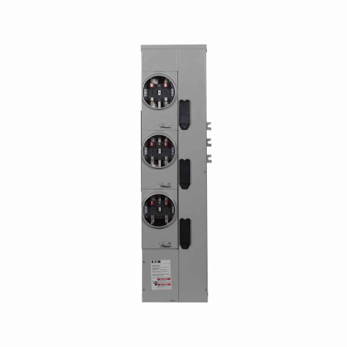 Eaton 1MM320RRLB residential meter stack, Amperage rating: 200A, Bus rating: 800A, Outdoor, Interrupt rating depends on selected main circuit breaker, Single-phase in/single-phase out, Aluminum, 3 Sockets, Ringless with horn bypass, 120/240 Vac