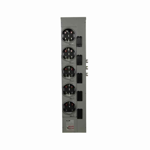 Eaton 1MM512RRLP residential meter stack, Amperage rating: 125A, Bus rating: 800A, Outdoor, Interrupt rating depends on selected main circuit breaker, Single-phase in/single-phase out, 5 Sockets, Aluminum, Ringless, 120/240 Vac
