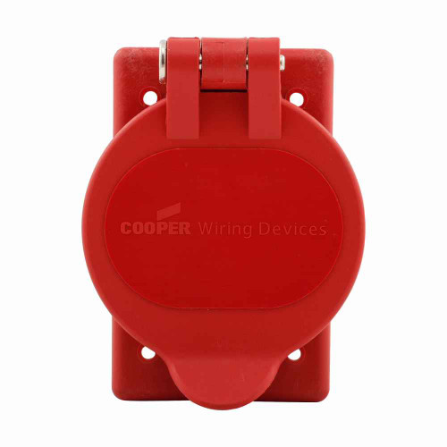 Eaton 20446N nylon receptacle cover, Weatherproof, self-closing, Industrial application, Red, Wet/damp locations, Glass-filled, Used with lift lid cover for 4-wire 30A receptacles