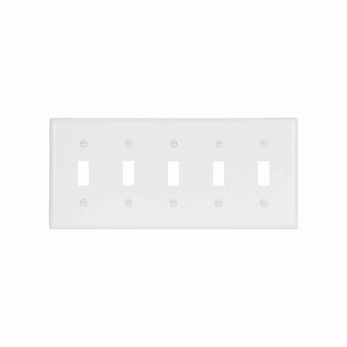 Eaton 2155W-BOX Toggle wallplate, White, Toggle Cutout, Thermoset, Five- gang, Standard, ED Box