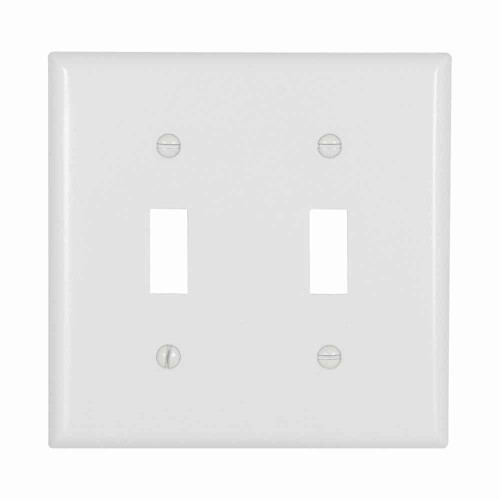 Eaton 2139W Toggle wallplate, White, Toggle Cutout, Thermoset, Two- gang, Standard