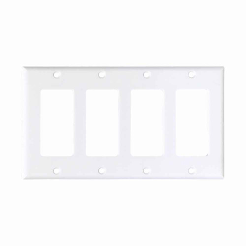 Eaton 2164W-BOX Decorator / GFCI wallplate, White, Decorator Cutout, Thermoset, Four- gang, Standard, ED Box