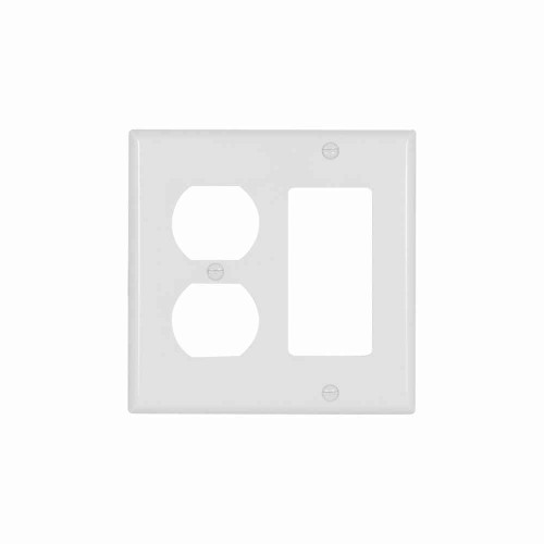 Eaton 2157W-BOX Combination wallplate, White, Duplex receptacle, Decorator Cutout, Thermoset, Two- gang, Standard, ED Box