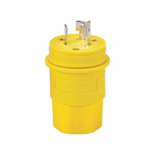Eaton 3331PWBK Arrow Hart watertight locking plug, #18-10 AWG, 30A, Industrial, 125/250V, Back wiring, Black, Brass, Watertight, Non-NEMA, Three-pole, Three-wire, non-grounding, Santoprene thermoplastic elastomeric, 0.43 to 1.15 in