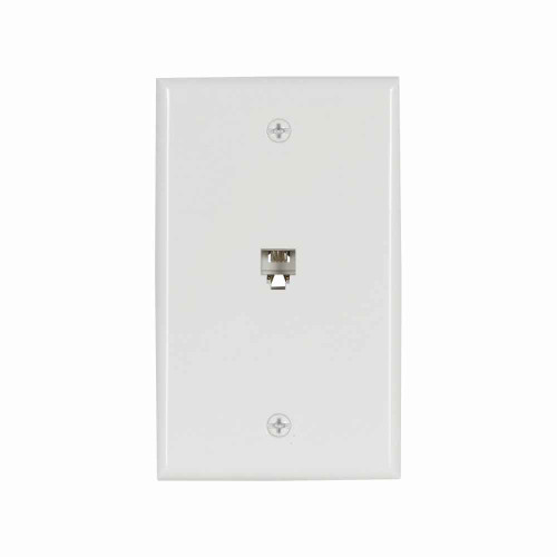 Eaton 3532-4W Wallplate with connector, 4-conductor jack, Commercial, residential telephone, Flush, box, White, Data/Voice modular jack, Type 625B4 screw terminals, Thermoplastic elastomer (TPE), Standard, Type 625B4