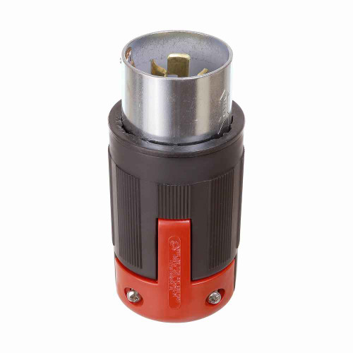 Eaton 3763EX locking plug, #10-6 AWG, 50A, Industrial, 600 Vac, 250Vdc, Back wiring, Black, red, Pro grip, Non-NEMA, Two-pole, Three-wire, grounding, Nylon, 0.44 to 1.06 in