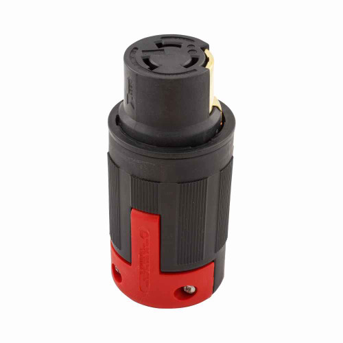 Eaton 3764EX locking connector, #10-6 AWG, 50A, Industrial, 600 Vac, 250Vdc, Back wiring, Black, red, Pro grip, Non-NEMA, Three-pole, Four-wire, grounding, Nylon, 0.44 to 1.06 in