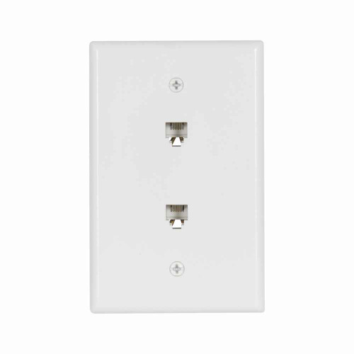 Eaton 3547-4W Wallplate with connector, (2) 4-conductor jacks, Commercial, residential telephone, Flush, box, White, Data/Voice modular jack, Type 625B3 screw terminals, Thermoplastic elastomer (TPE), Mid-size, Type 625B3