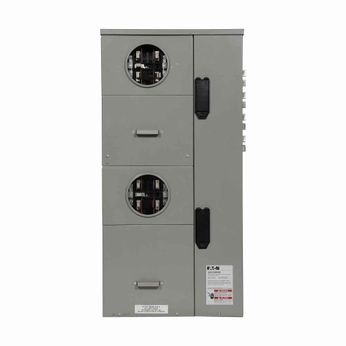 Eaton 35SS220RAC commercial meter stack, Socket amperage: 225A, Amperage rating: 200A, Aluminum, Bus rating: 1200A, Test bypass, NEMA 3R, Depends on MCB, Five-jaw, 2 Sockets, Three-phase in, single-phase out, Ring, 120/240 Vac, A-C phase balance