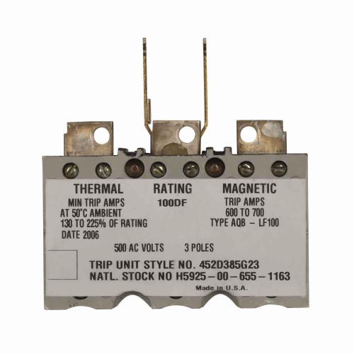 Eaton 452D384G13 molded case circuit breaker accessory trip unit, Trip unit only, G13, 15D, 100 kAIC, Three-pole, 500 V, AQB-LF100, Frame J-K, 180-210 A at 500 V, Navy and Marine