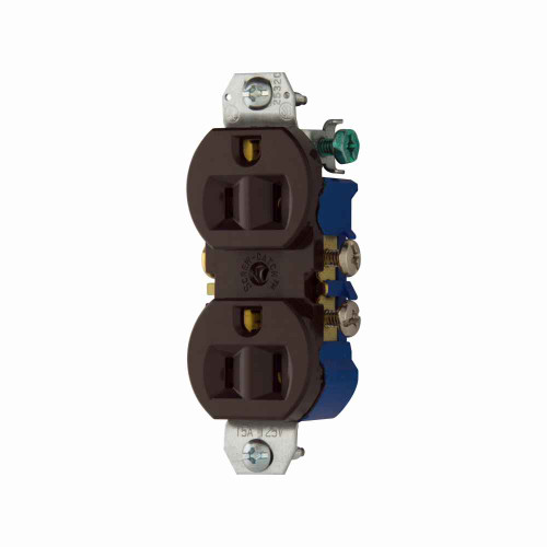 Eaton 4270B residential grade duplex receptacle, #14-10 AWG, 15A, Commercial|Residential, Flush, 125V, Side and push, Brown, Brass, High-impact thermoplastic, 5-15R, Duplex, Screw, Thermoplastic, Core pack