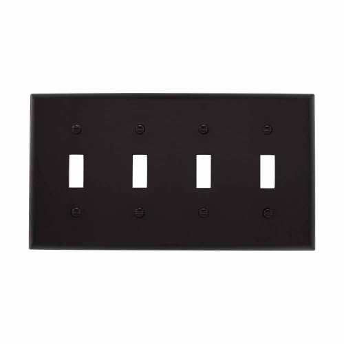 Eaton 5154BK Toggle wallplate, Black, Toggle Cutout, Nylon, Four- gang, Standard