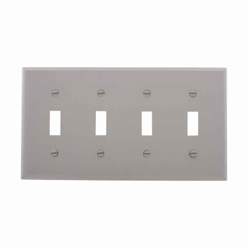 Eaton 5154GY-BOX Toggle wallplate, Gray, Toggle Cutout, Nylon, Four- gang, Standard, ED Box