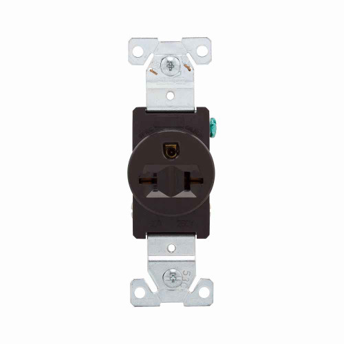 Eaton 5461B Arrow Hart extra heavy-duty industrial specification grade single receptacle,#14-10 AWG,20A,Industrial,Flush,250V,Back and side,Brown,Brass,Impact-resistant nylon face,Glass-filled nylon base,6-20R,Single,Screw,Core pack