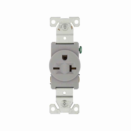 Eaton 5461GY Arrow Hart extra heavy-duty industrial specification grade single receptacle,#14-10 AWG,20A,Industrial,Flush,250V,Back and side,Gray,Brass,Impact-resistant nylon face,Glass-filled nylon base,6-20R,Single,Screw,Core pack