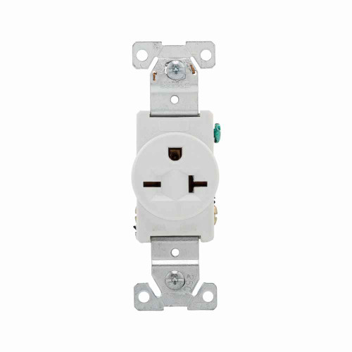 Eaton 5461W Arrow Hart extra heavy-duty industrial specification grade single receptacle,#14-10 AWG,20A,Industrial,Flush,250V,Back and side,White,Brass,Impact-resistant nylon face,Glass-filled nylon base,6-20R,Single,Screw,Core pack