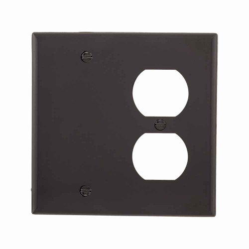 Eaton 5170BK Combination wallplate, Black, Duplex receptacle, Decorator Cutout, Nylon, Two- gang, Standard