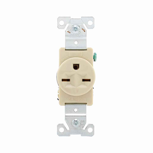 Eaton 5661V Arrow Hart extra heavy-duty industrial specification grade single receptacle,#14-10 AWG,15A,Industrial,Flush,250V,Back and side,Ivory,Brass,Impact-resistant nylon face,Glass-filled nylon base,6-15R,Single,Screw,Nylon,Core pack