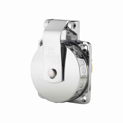 Eaton 60CR61 locking flanged inlet, Superior impact resistance, 30A, Commercial, 125V, Black, Two-pole, Three-wire, Polycarbonate, 1.31 in x 2.64 in, Four-gang, -40° to 70°C